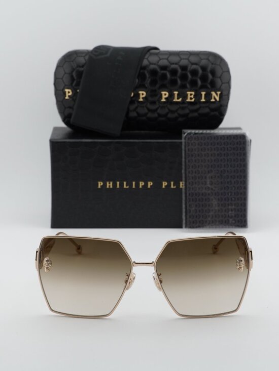 Philipp Plein SPP122S 0F47 Square Sunglasses – Gold / Ivory / Brown main image 6